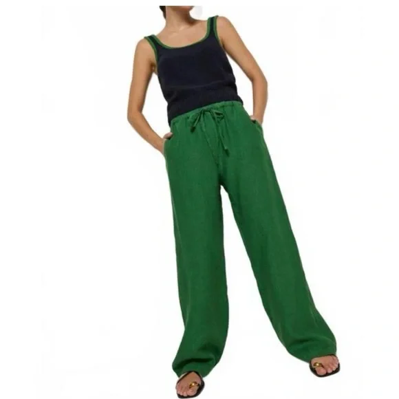 NWT NATION LTD Lucia Tie Waist Pants In Green. Size M - Picture 3 of 13